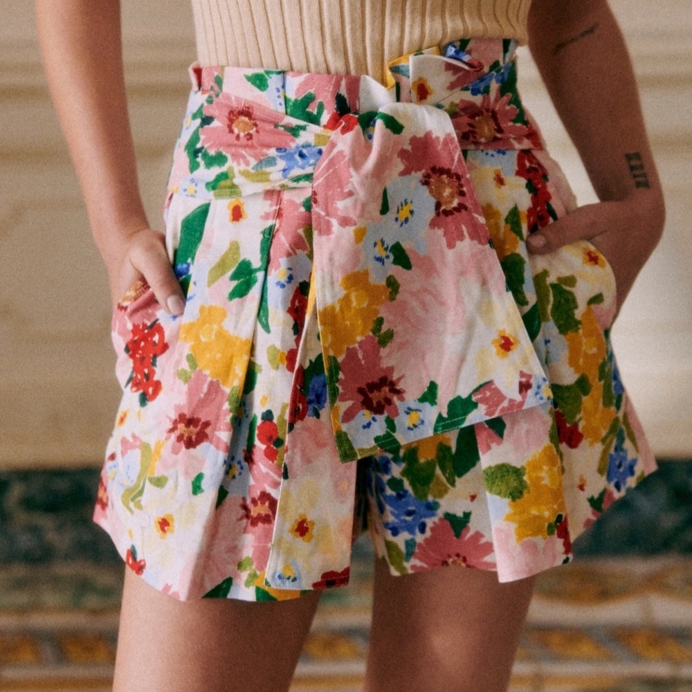 Sezane Tyson Shorts Pastel Flowers - Size 8